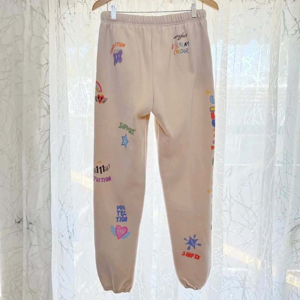 THE MAYFAIR GROUP I SCREAM COLOUR CREAM DRAWING ANGELS ALL AROUND YOU SWEATPANTS - Picture 5 of 15